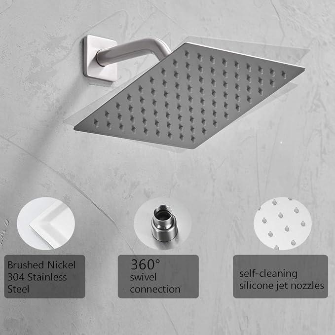 JingGang Shower Faucet Brushed Nickel Rain Shower Head Shower Faucets Sets Complete Bathroom Rainfall Shower System, Single Function Shower Trim Kit with Rough-in Valve - ModernBath