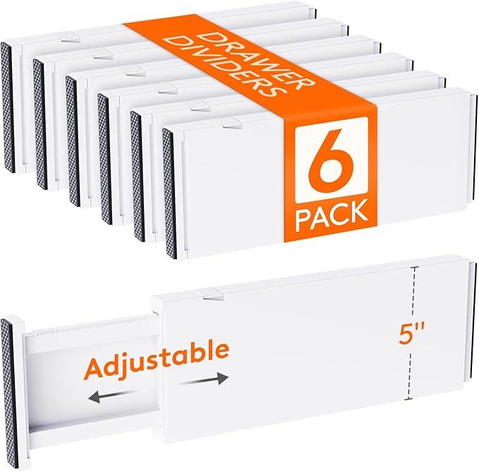 Lifewit 6 Pack Drawer Dividers 5" High, 13.5-22" Adjustable Clothes Organizers, Expandable Dresser Separators in Bedroom/Bathroom/Kitchen/Office, PLS5 - ModernBath