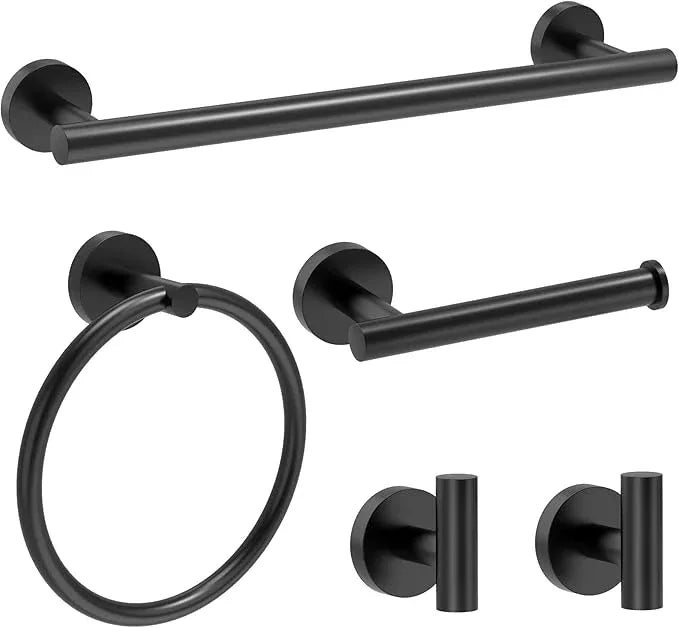 Matte Black Bathroom Accessories, Towel Bar Set 5 Pieces, SUS304 Stainless Steel Bathroom Hardware Set, 16 Inch Towel Bar for Bathroom Wall, Toilet PaperHolder and Towel Holder Set - ModernBath
