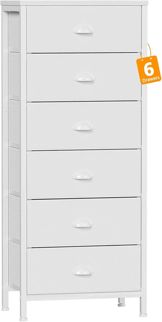 Furnulem White Tall Dresser for Bedroom,Vertical Storage Tower Unit and End Table with 6 Fabric Drawers, Nightstand Furniture with Drawer Organizer in Living Room,Closet,Entryway,Hallyway - ModernBath