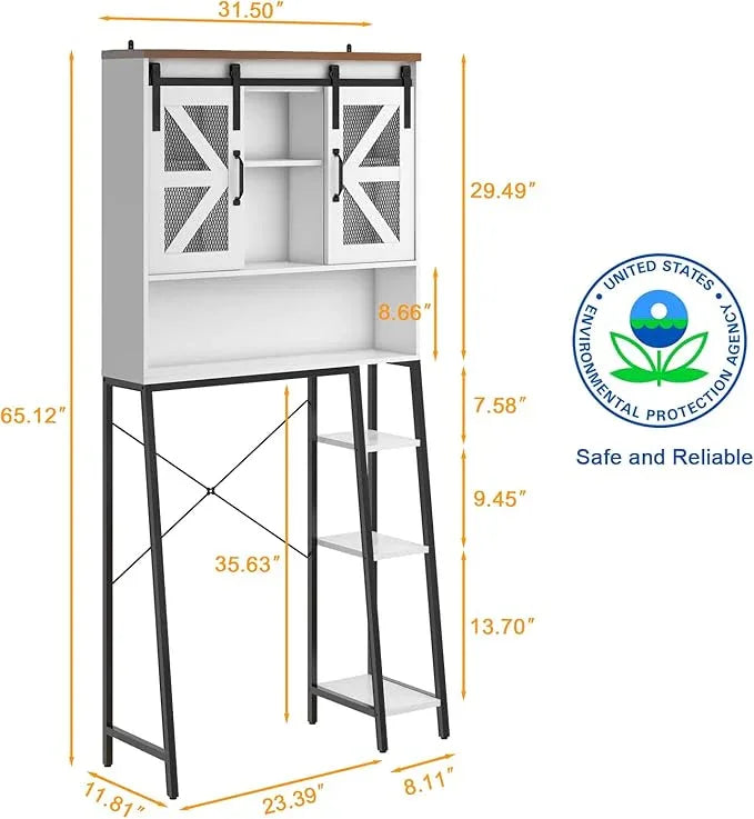 Vabches Over The Toilet Storage Cabinet, Farmhouse Storage Cabinet Over Toilet with Sliding Barn Door，Home Space-Saving Toilet Rack, for Bathroom, Restroom, Laundry White - ModernBath