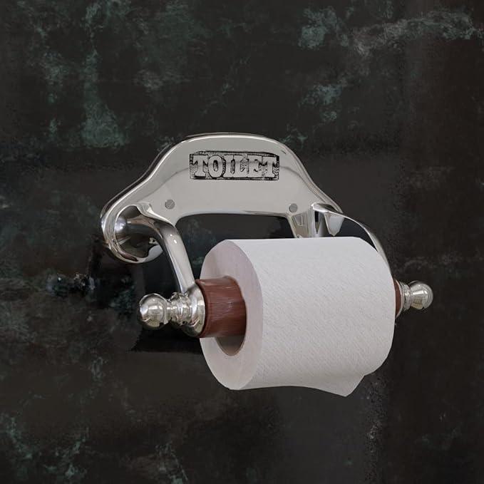 Stylish Wall Mount Toilet Paper Holder 6.5" W Chrome Plated Solid Brass Easy Install Toilet Tissue Paper Holders with Wooden Roll for Bathrooms Includes Hardware Renovators Supply Manufacturing - ModernBath