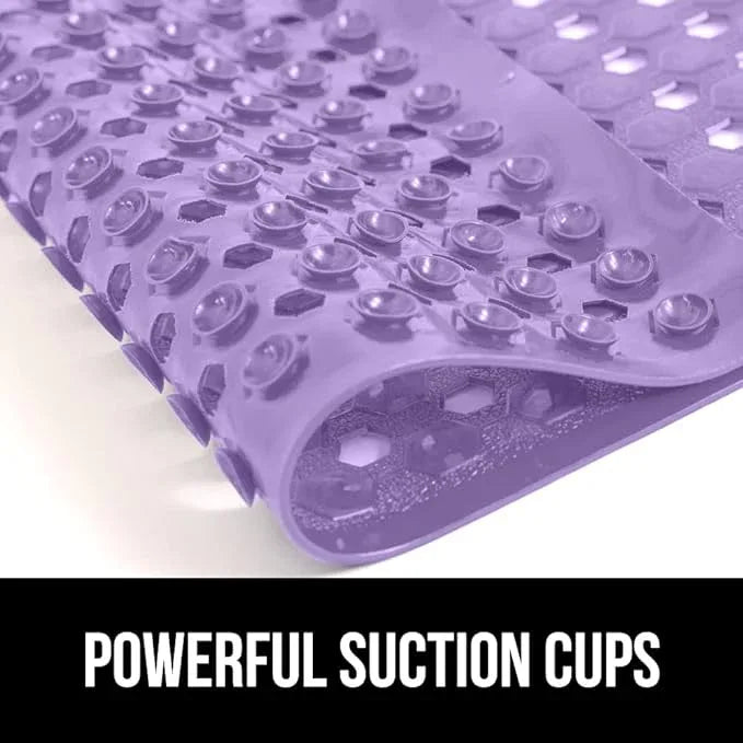 GORILLA GRIP Patented Bath Tub Shower Mat, Machine Washable Bathtub Floor Liner Mats, Suction Cups and Drain Holes to Keep Tubs Clean, Soft on Feet, Bathroom Essentials, 35x16 Inch, Purple Opaque - ModernBath