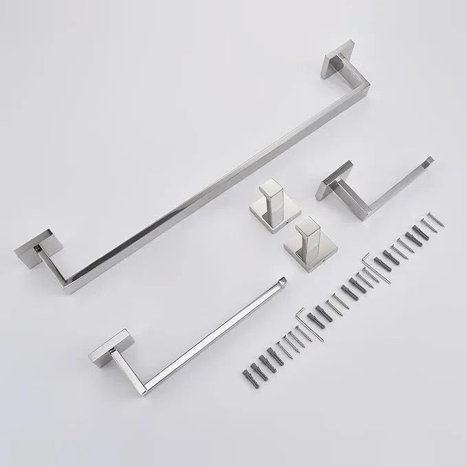 TASTOS 5-Piece Bathroom Hardware Set Wall Mounted Bathroom Accessory Set, Premium Stainless Steel Robe Hook Toilet Paper Holder 24-Inch Towel Bar (Polished) - ModernBath