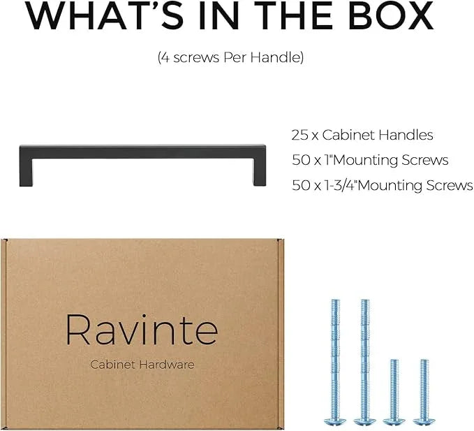 Ravinte 25-Pack Black Matte Slim Square Bar Drawer Handles - 6-1/4in Center to Center Kitchen Cabinet Hardware - ModernBath