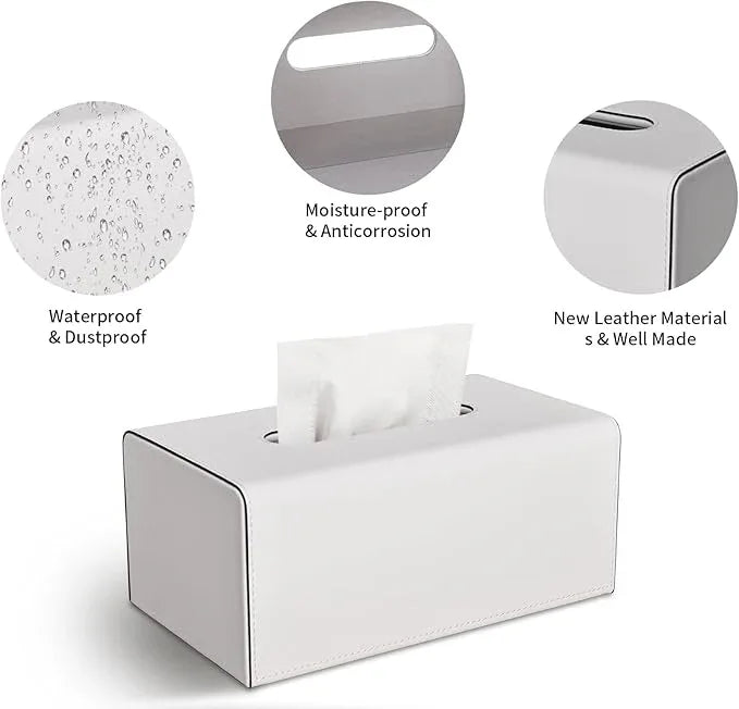 KINGFOM Tissue Box Cover, PU Leather Rectangular Tissue Box Holder with Magnetic Bottom Cover for Facial Tissues/Napkins, Office & Living Room Decor Box (Ivory White) - ModernBath