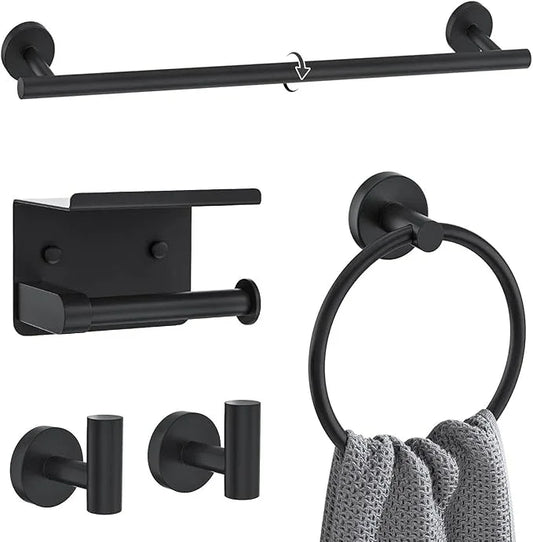 Matte Black Towel Bar Set 5 Pieces Bathroom Hardware Accessories Set Round Towel Holder Set for Bathroom Upgraded Toilet Paper Holder Stainless Steel Wall Mounted Towel Rack Set,23.6 Inch - ModernBath