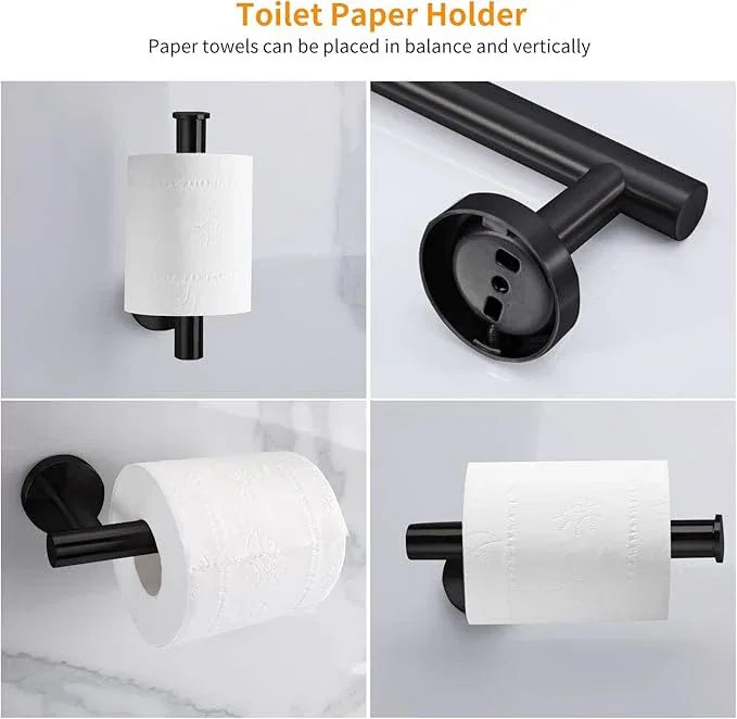 Cilee 10 Piece Matte Black Bathroom Accessories Set, 24inch Black Towel Bar Ring+Toilet Paper Holder+ Robe Towel Hook SUS304 Stainless Steel Bathroon Hardware Set - ModernBath