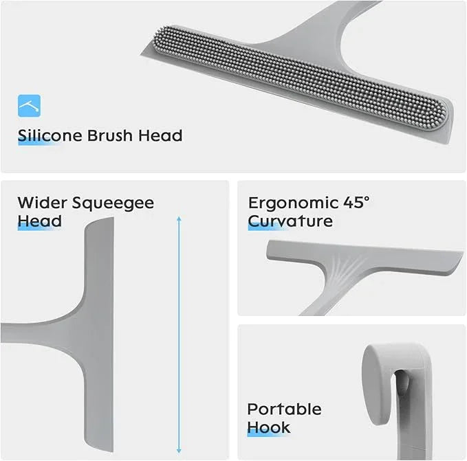 Mesiiloly 10.7“ Wide All-Purpose Shower Squeegee for Glass Doors, Squeegee for Shower Glass with Hook, Window Squeegee with Double-Ended Gap Brush Set for Shower, Bathroom, Car Glass, Mirror (Gray) - ModernBath