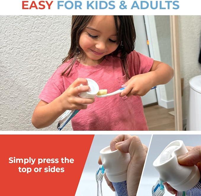 SqueezMe EasyPump Toothpaste Dispenser Cap - Self Closing Silicone Toothpaste Cap for Kids & Adults - No-Mess, Standing Design - Universal Fit for Tubes Up to 230g - Push-On, No-Twist Easy Install - ModernBath