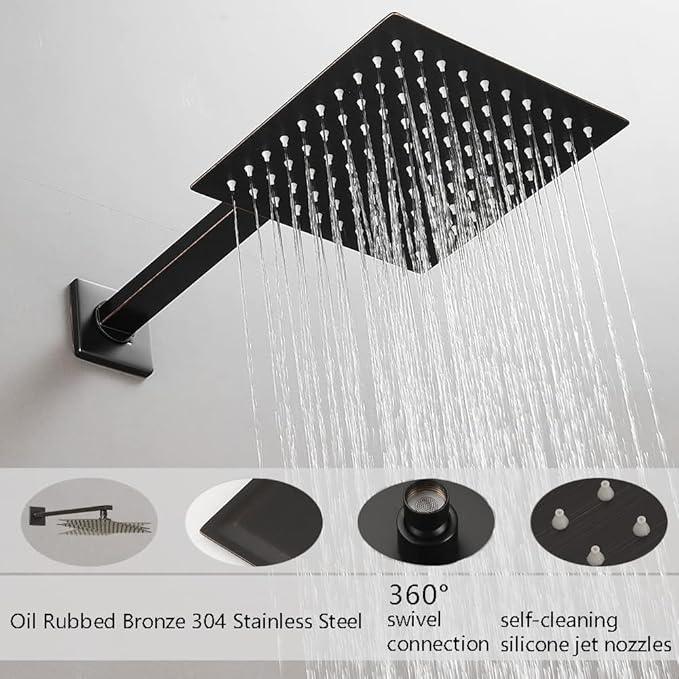 Heable ‎Oil Rubbed Bronze Shower Faucet Set with Tub Spout Bathroom Luxury Rain Mixer Shower Head System Wall Mounted Shower Faucet Complete, Single Handle Tub and Shower Trim Kit with Rough-in Valve - ModernBath