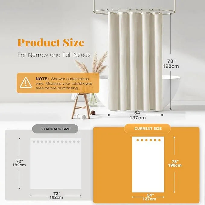 BTTN Stall Fabric Shower Curtain, 54x78 Inch Long Linen Textured Heavy Duty Thick Shower Curtain Set with 10 Plastic Hook, Hotel Spa Weighted Waterproof Neutral Bath Curtains for Bathroom, Light Cream - ModernBath