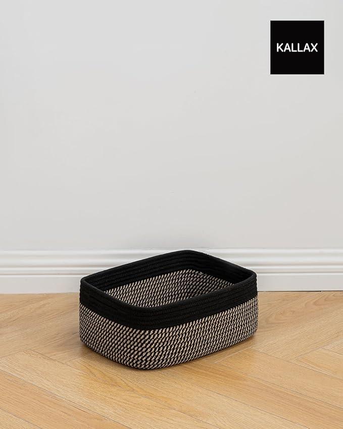 Small Woven Basket, 13.5 x 9.5 x 5 Inches, Storage Basket for Organizing, Cute Small Rope Shelf Closet Cube Storage Bins Baskets for Shelves, Dog Toy Gift Baskets Empty, 3 Pack Black & Brown - ModernBath