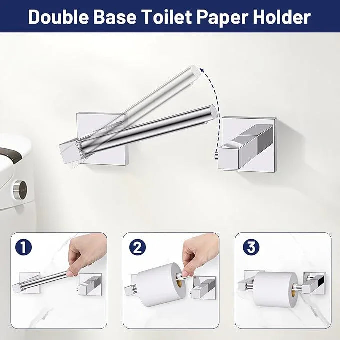 Towel Ring Set 4 Piece Bathroom Hardware Set Includes Towel Ring 2 Towel Hooks and Toilet Paper Holder Stainless Steel Wall Mounted (Polished Chrome) - ModernBath