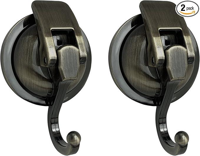 Heavy Duty Suction Cup Hooks for Shower, Bathroom Robe - Vacuum Glass Hooks, Reusable, No Hole Punched, for Garland Decoration (Bronze, 2 Pack) - ModernBath