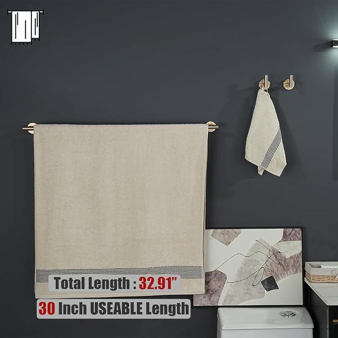 JQK Champagne Bronze Bath Towel Bar, 33 Inch 304 Stainless Steel Thicken 0.8mm Towel Rack Bathroom, Towel Holder Wall Mount, Useable Length 30 Inch, TB110L30-CB - ModernBath