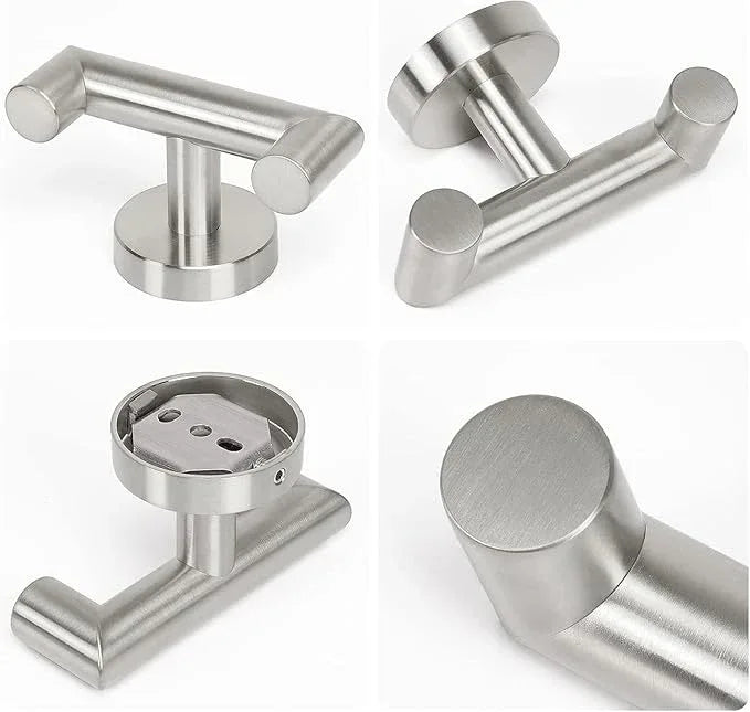 NearMoon Bathroom Double Towel Hook- SUS304 Stainless Steel Robe Towel Holder, Heavy Duty Double Coat Hook for Bathroom Livingroom Kitchen Wall Mounted (Brushed Nickel-U, 3 Pack) - ModernBath