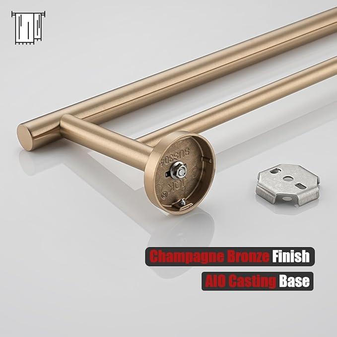 JQK Double Towel Bar Champagne Bronze, 15 Inch 304 Stainless Steel Thicken 0.8mm Towel Rack Holder for Bathroom Washcloths and Hand Towels Wall Mount, Useable Length 12 Inch, TB100L12-CB - ModernBath