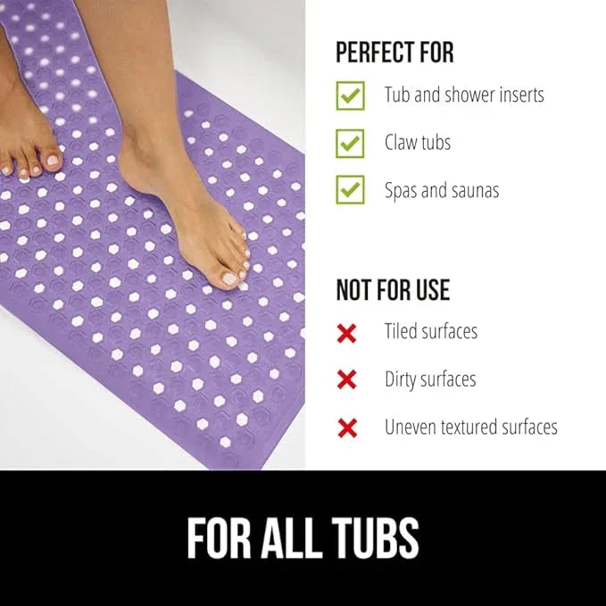 GORILLA GRIP Patented Bath Tub Shower Mat, Machine Washable Bathtub Floor Liner Mats, Suction Cups and Drain Holes to Keep Tubs Clean, Soft on Feet, Bathroom Essentials, 35x16 Inch, Purple Opaque - ModernBath