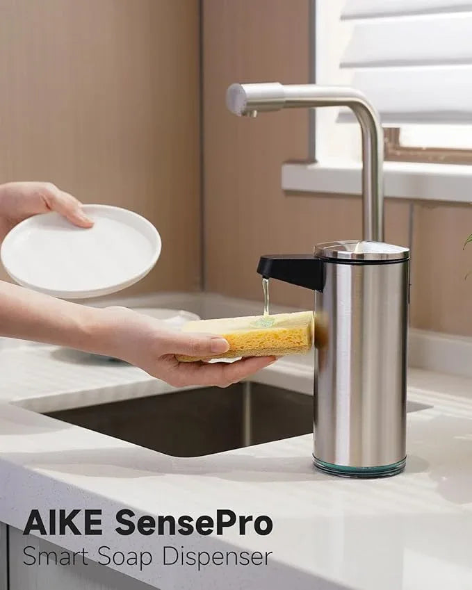 AIKE SensePro Automatic Soap Dispenser Type-C Rechargeable, Brushed Stainless Steel Finish 12.8 fl.oz. for Liquid Soap - ModernBath