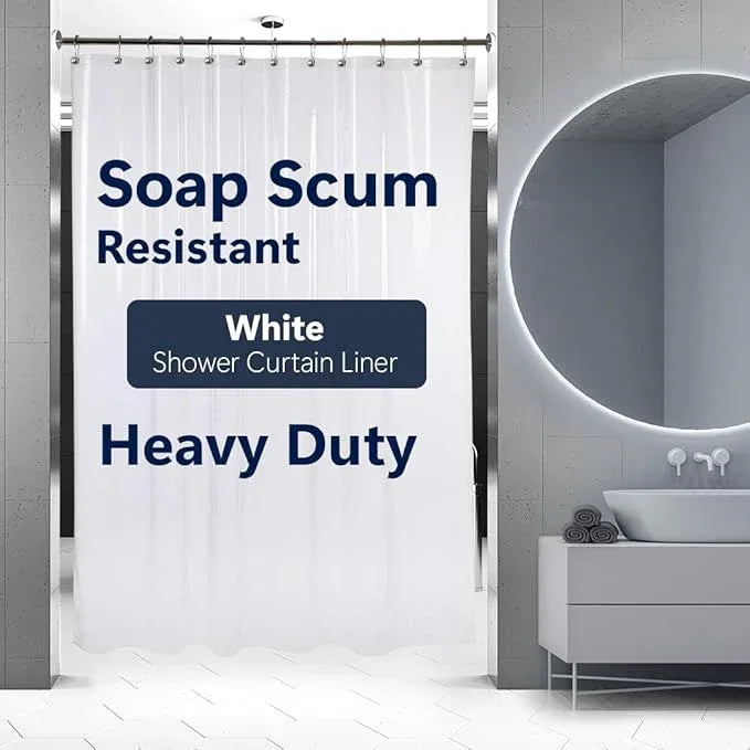 Epica Shower Curtain – Strongest Heavy-Duty Clear Vinyl 72x72 Shower Curtain Liner – Stain & Soap Scum Resistant with Rust-Proof Metal Grommets (White) - ModernBath