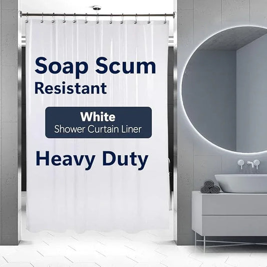 Epica Shower Curtain – Strongest Heavy-Duty Clear Vinyl 72x72 Shower Curtain Liner – Stain & Soap Scum Resistant with Rust-Proof Metal Grommets (White) - ModernBath