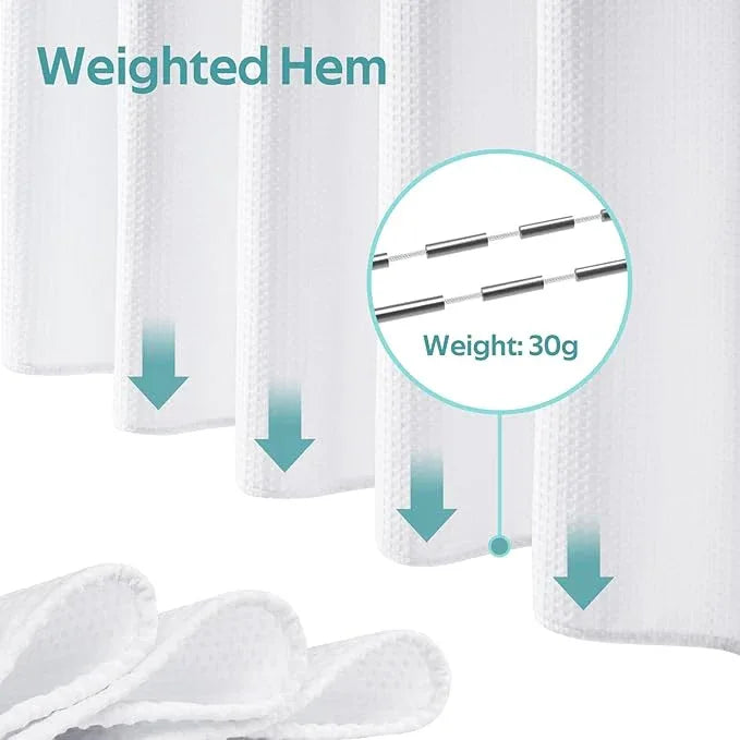 Vipfree 3 in 1 Shower Curtain Set, Waffle Shower Curtain and Liner Set with 12 Double Sided Shower Curtain Hooks, 258GSM Luxury Weighted Cloth Shower Curtains for Bathroom, 72 W x 84 H, White - ModernBath
