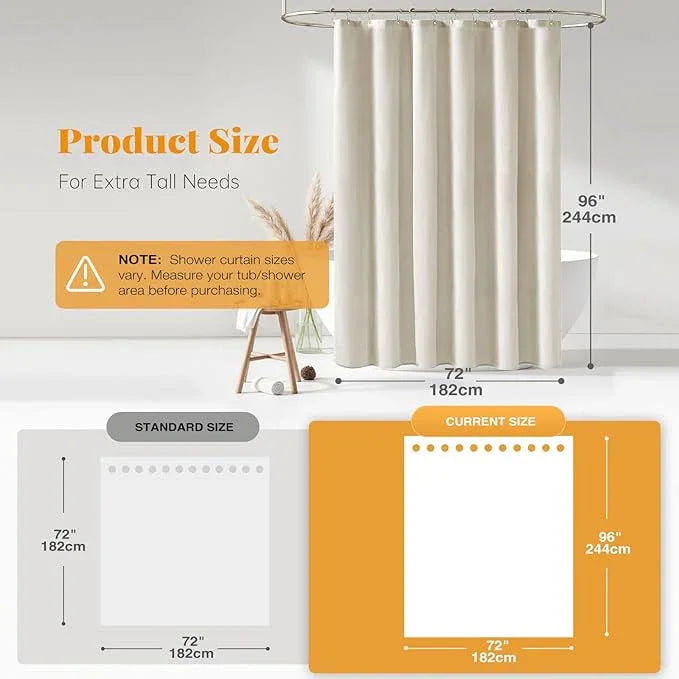 BTTN 96 Inch Extra Long Shower Curtain - Linen Textured Heavy Duty Tall Fabric Shower Curtain Set with 12 Plastic Hook, Large Simple Neutral Cloth Shower Curtains for Bathroom, 72x96 Inch, Light Cream - ModernBath