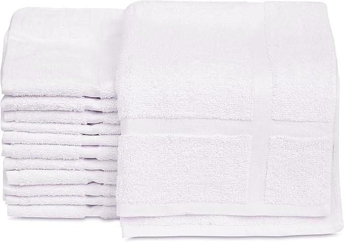 GOLD TEXTILES 12 Pack New Cotton Blend Economy White Hotel Bath Mat Towel (18x25 Inches) Light Weight Quick Drying & Machine Washable - Hotel Supplies Shower Bath Mat Towel - ModernBath