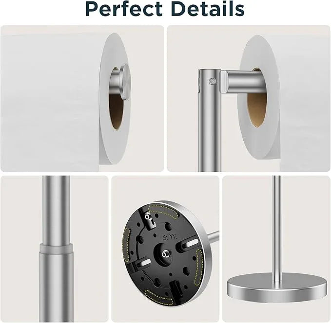 FORIOUS Toilet Paper Holder Stand Adjustable, Stainless Steel Freestanding Toilet Paper Holder with Storage, Bathroom Tissue Roll Stand Storage for 4 Rolls, Brushed Nickel - ModernBath