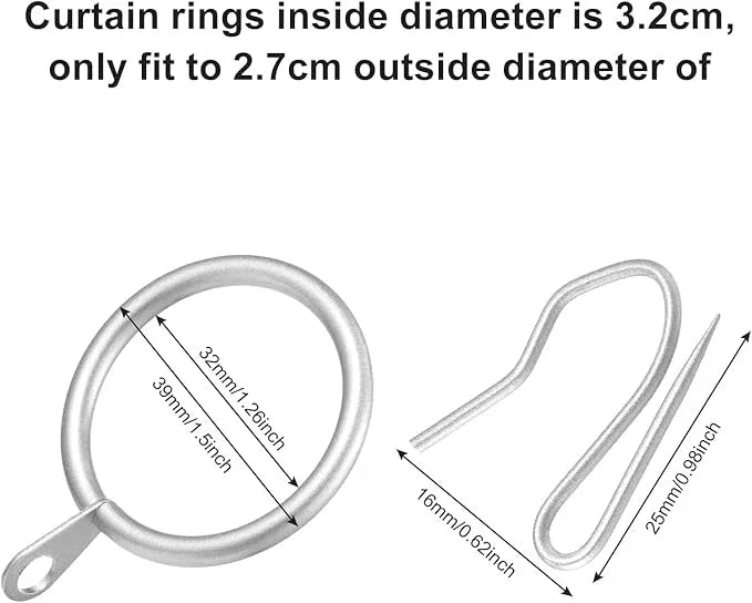 Hotop 30 Pcs Metal Drapery Curtain Rings 0.98/1.26/1.65 inch Interior Diameter and 30 Pcs Hanging Curtain Drapery Pin Hooks for Window Door Shower(Matte Silver,32 mm) - ModernBath