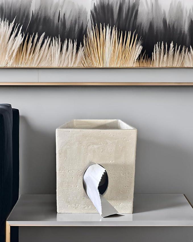 Hymmah Square Tissue Box Cover Holder with Tray,Unique Cube Design Tissue Dispenser Cover Decor for Vanity Counter Tops Also Great for Bedroom and Living Room - ModernBath