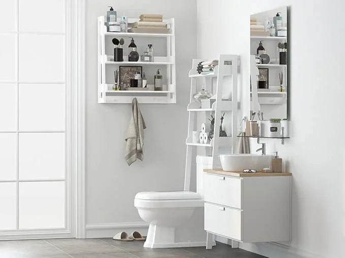UTEX Bathroom Wall Shelf, Over Toilet Storage Shelf Organizer, 3-Tier Wall Mount Shelf Rack with Hook, White - ModernBath