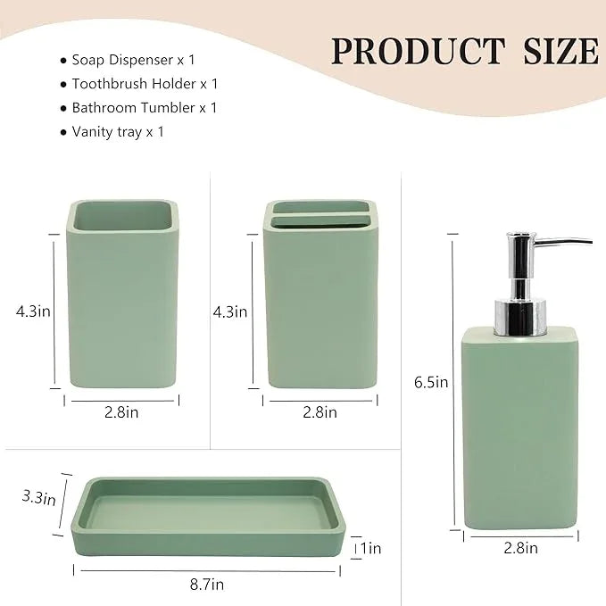 YMXYJM Bathroom Accessories Set, 4 Pcs Bathroom Accessory Set, Soap Dispenser, Toothbrush Holder, Qtip Holder Set, Bathroom Sets Complete, Bathroom Sink Set for Modern Home Decor,Green - ModernBath