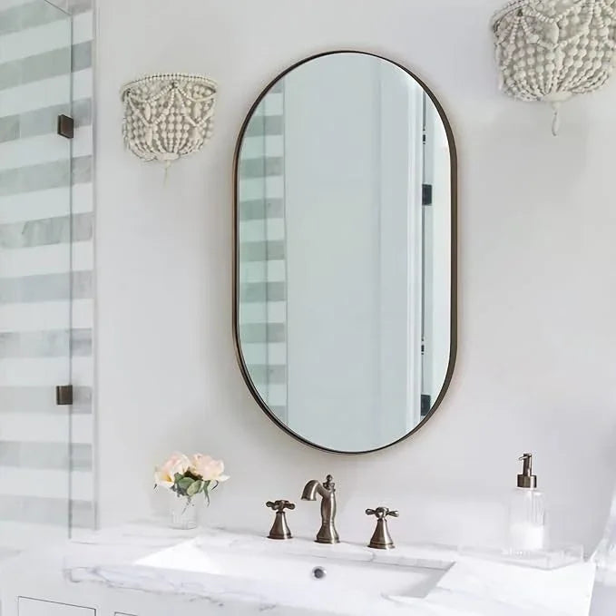 ANDY STAR Bronze Oval Mirror for Bathrooml, 20x33 Oval Bronze Mirror in Stainless Steel Metal Frame Deep 1’’ for Bathroom, Bedroom, Living Room, Entryway, Hang Vertical or Horizontal - ModernBath