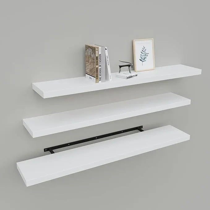 Floating Shelves for Wall Set of 3, 36" White Wall Shelves for Home Decor, Frame Display White Floating Shelf for Living Room, Bedroom, Bathroom, Kitchen - ModernBath