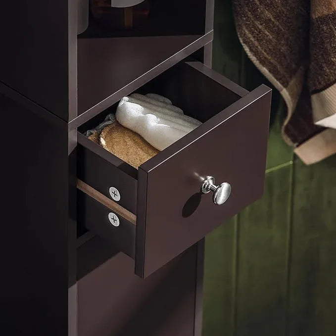 Haotian Bathroom Narrow Storage Cabinet, Skinny Tall Unit with Adjustable Shelves Slender Anti-Tipping Floor Standing Cupboard, Brown BZR34-BR - ModernBath