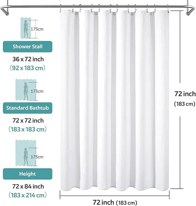 Vipfree 3 in 1 Shower Curtain Set, Waffle Shower Curtain and Liner Set with 12 Double Sided Shower Curtain Hooks, 258GSM Luxury Weighted Cloth Shower Curtains for Bathroom, 72 W x 72 H, White - ModernBath