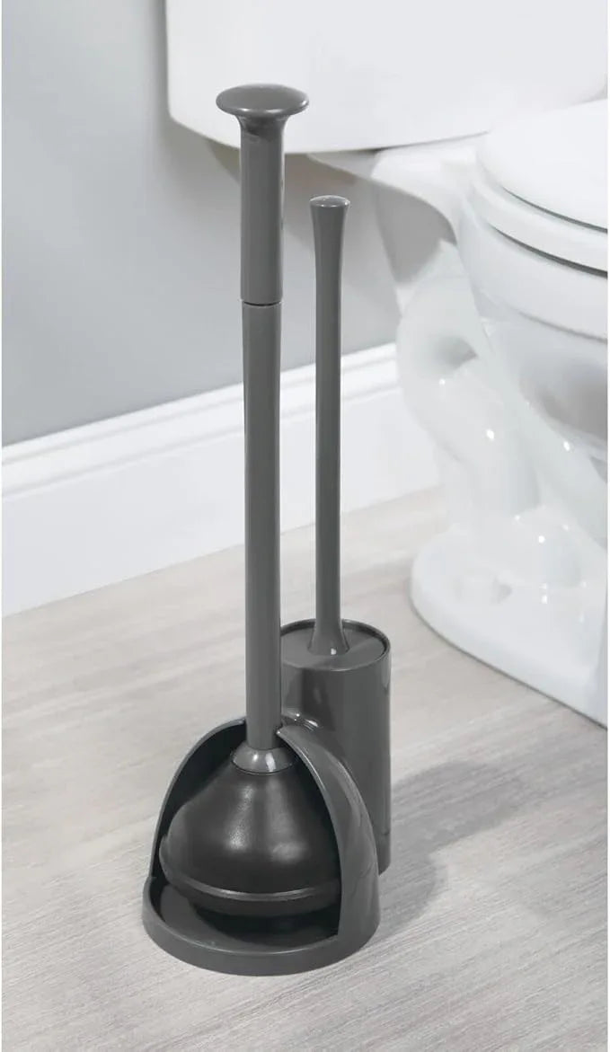 mDesign Hidden Plunger and Brush Set for Toilet Bowl - Combo with Holder Caddy - Modern Toilet Brush and Plunger Set - Aura Collection - Charcoal Gray - ModernBath