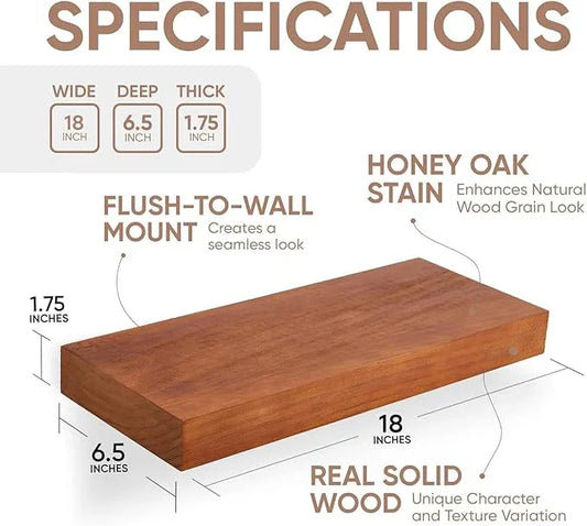 Homeforia 18 inch Floating Shelf Oak, High End Solid Real Wood 18inch Long Floating Shelves for Wall Mounted, Honey Oak Wooden 18in Floating Shelves, Heavy Duty Bracket, 18 X 6.5 X 1.75 inch, Set of 3 - ModernBath