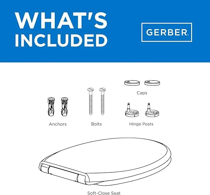 Gerber Soft-Close Elongated Toilet Seat with Two Button Quick-Release, Top-Mount Installation, Non-Slip Bumpers, and Cover, Heavy-Duty Plastic, White, GC550130 - ModernBath