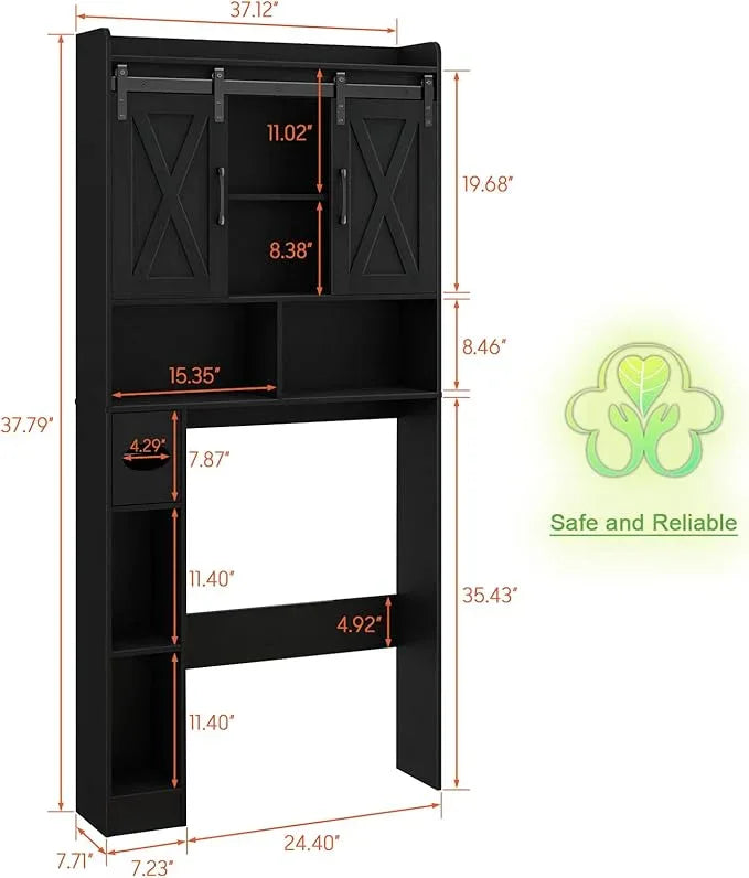 Vabches Over The Toilet Storage Cabinet, Farmhouse Storage Cabinet Over Toilet with Sliding Doors & Toilet Paper Holder Stand，Home Space-Saving Toilet Rack, for Bathroom, Laundry and Restroom.Black - ModernBath