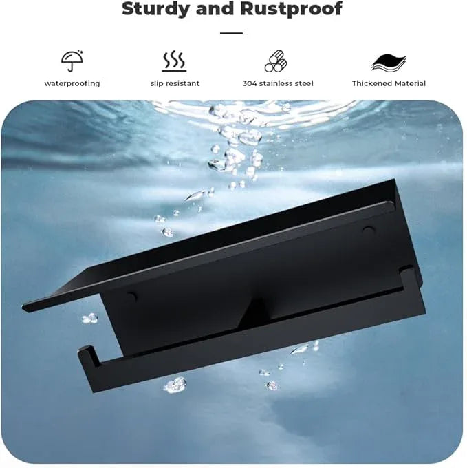 Double Toilet Paper Holder with Shelf, FreshGlow Tissue Holder Matte Black, Wall Mount Commercial Toilet Paper Dispenser Phone Shelf Stainless Steel, Tissue Roll for Bathroom - ModernBath