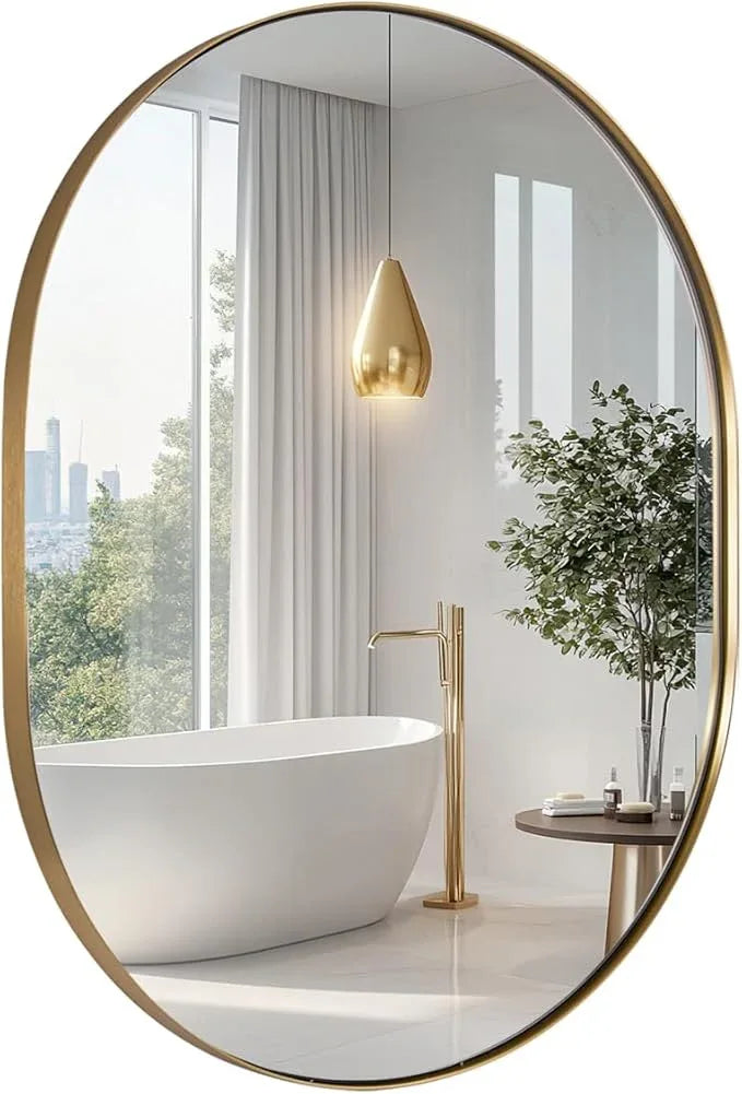 ANDY STAR Oval Bathroom Mirror, 24x32’’ Gold Oval Mirror Pill-Shaped Design in Stainless Steel Metal Frame for Bathroom, Entryway, Living Room, Contemporary 1" Deep Wall Mount Vertical or Horizontal - ModernBath