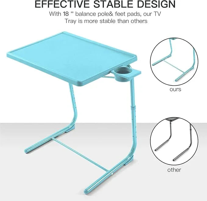 HUANUO Adjustable TV Tray Table - TV Dinner Tray with Cup Holder on Bed & Sofa, Comfortable Folding Table with 6 Height & 3 Tilt Angle Adjustments for Laptop (Azure) - ModernBath