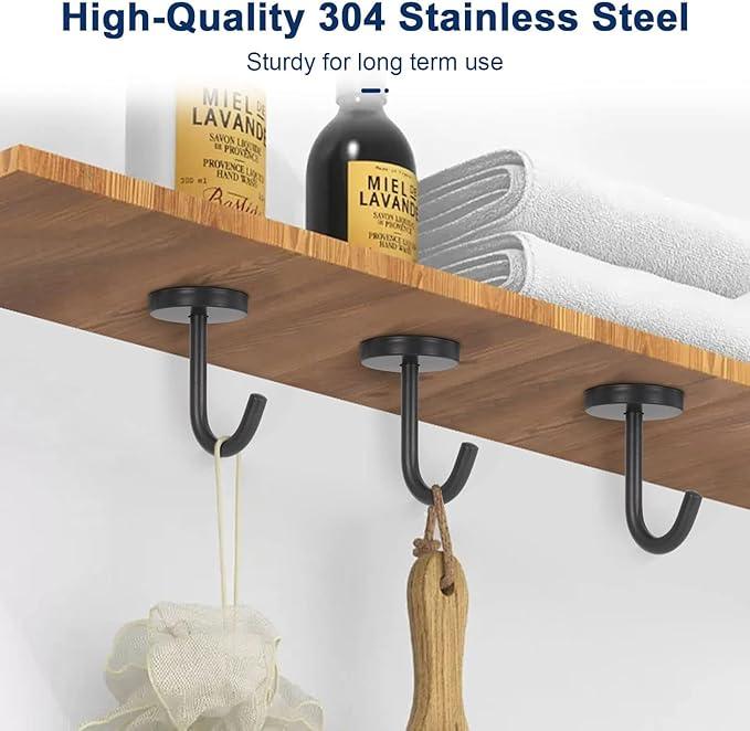 NearMoon Coat Hooks, Wall Mount Hooks for Hanging Hat Hurse Robe, 304 Stainless Steel Heavy Duty Towel Hangers for Bathroom Livingroom Kitchen-Ceiling Hook, 6 Pack (2 Inch, Matte Black) - ModernBath