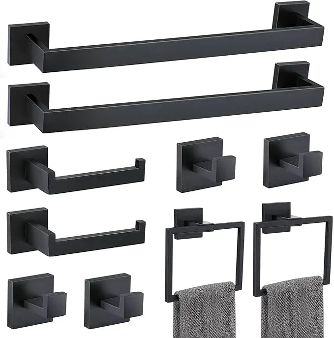 TNOMS Matte Black 10 Pieces Bathroom Hardware Accessories Set Towel Bar Set Towel Holder Racks Set for Bathroom,SUS304 Stainless Steel,Wall Mounted 16-Inch - ModernBath