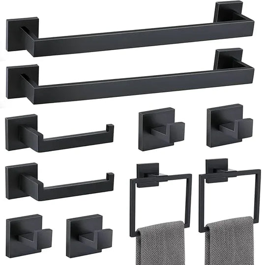 TNOMS Matte Black 10 Pieces Bathroom Hardware Accessories Set Towel Bar Set Towel Holder Racks Set for Bathroom,SUS304 Stainless Steel,Wall Mounted 16-Inch - ModernBath