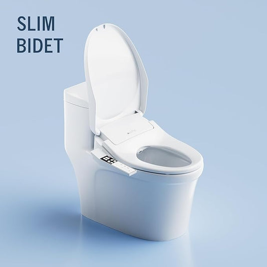 Lotus Bidet Seat ATS-850 Elongated | Slim Heated Toilet Seat with Adjustable Warm Water Wash, Side Control Panel, Stainless Steel Nozzle, Warm Air Dryer, Night Light, Child Mode, Easy Installation