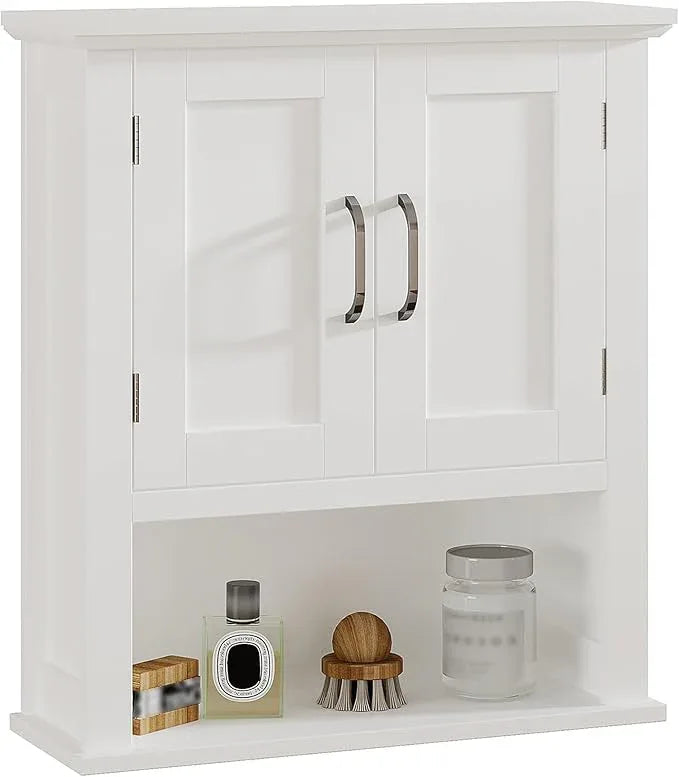 ChooChoo Wood Wall Cabinet with Doors, Medicine Cabinet with Adjustable Shelves Over The Toilet, Hanging Cabinet Wall Mounted for Bathroom, Kitchen, Living Room, White - ModernBath